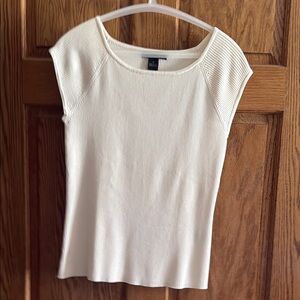 August Silk Ivory Rib Knit Cap Sleeve Lightweight Sweater